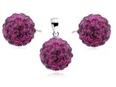 Elegancki srebrny komplet kuleczki Swarovski fuksja 12mm shamballa srebro 925 CRH0008EZ12