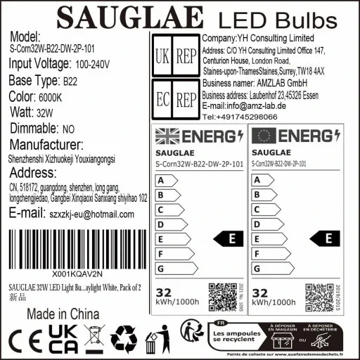 Żarówki LED SAUGLAE 32 W 6000 K 3600 lm B22 z trzonkiem bagnetowym 2 szt. zdjęcie 10