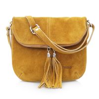 VERA PELLE torebka zamszowa listonoszka z frędzelkami V305 musztardowa