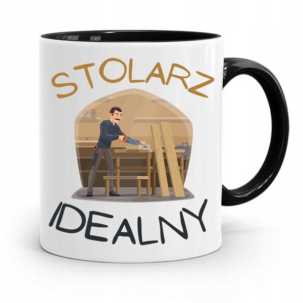 Kubek Czarny Prezent Dla Stolarza Stolarz Idealny Z Nadrukiem Ze Zdjęciem zdjęcie 1