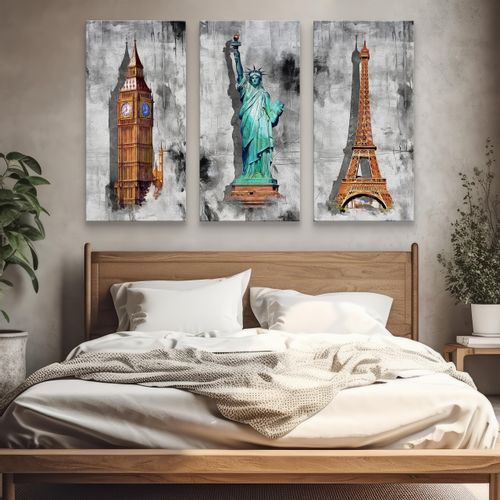 Obrazy Na Płótnie Statua Wolności Wieża Eiffla Abstrakcja 180cm x 120cm na Arena.pl