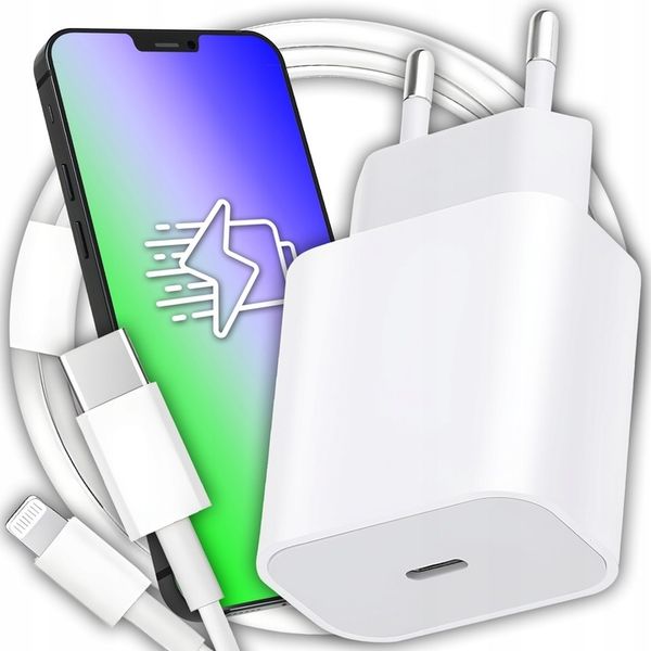 SZYBKA ŁADOWARKA DO IPHONE KOSTKA 20W + KABEL 1M / USB-C - IPHONE LIGHTING zdjęcie 1