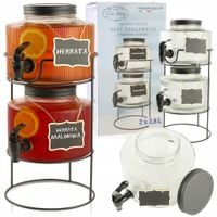 PODWÓJNY SŁÓJ Z KRANIKIEM 2x2,8L NA STOJAKU SZKLANE DYSTRYBUTORY DO NAPOJÓW