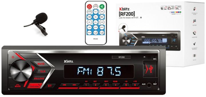 Radio samochodowe XBlitz RF200 1DIN Bluetooth SD MP3 USB AUX mikrofon pilot zdjęcie 2