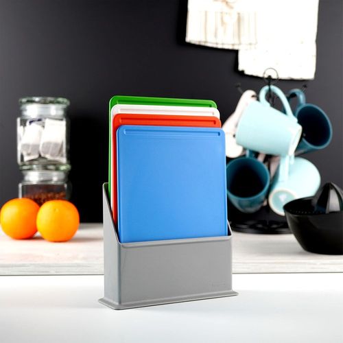 4x Deski Kuchenne do Krojenia Żywności w Stojaku Plastikowe Zestaw Desek na Arena.pl