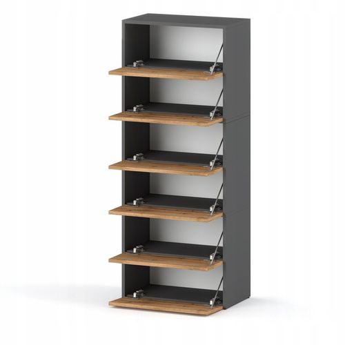 Szafka Na Buty Wysoka Szara Dąb Wotan 6 Półek Bez Siedziska Modułowa na Arena.pl