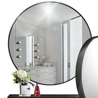 OKRĄGŁE LUSTRO DO ZAWIESZENIA NA ŚCIANĘ LOFTOWE CZARNA RAMKA UCHWYT 80CM