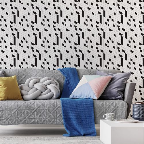 Tapeta Ścienna Czarno-Biały GEOMETRYCZNY Wzór 3D na Arena.pl