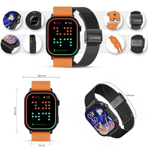 Smartwatch Gravity GT15-2 Pomarańczowy Pasek Silikonowy + Czarna Bransoleta na Arena.pl