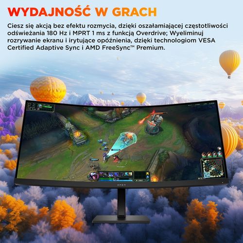 Monitor HP Omen 34c G2 Curved Gaming WQHD VA 180Hz HDR 400 34 cale 3440x1440 HDMI DisplayPort VESA AMD FreeSync na Arena.pl