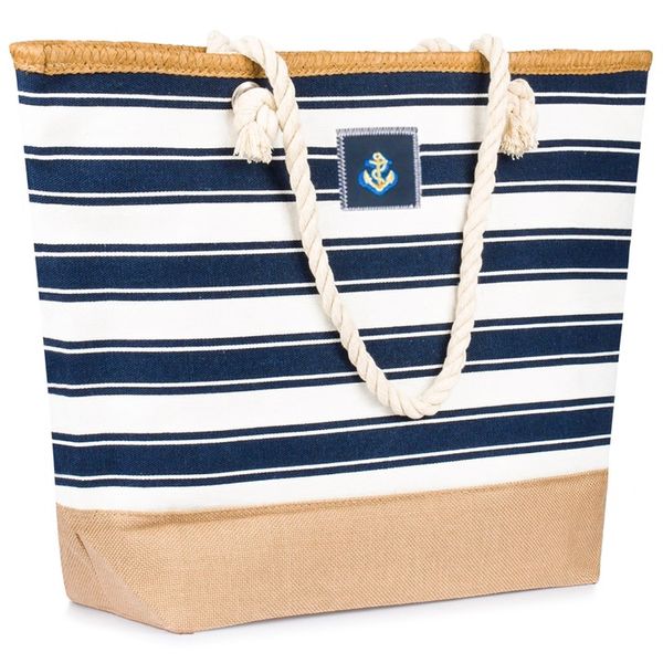 Torba Plażowa Duża Zapinana Na Zamek Torebka Shopper Na Piknik z Podszewką zdjęcie 1