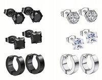 KOLCZYKI STAL CHIRURGICZNA ZESTAW 6 PAR CZARNE SREBRNE CYRKONIE KÓŁKA