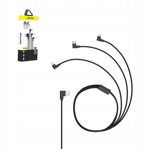Kabel 3w1 AWEI CL-52 USB-C MICRO USB Lightning 2.4  - Black na Arena.pl