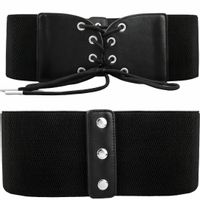 Pasek Damski Wiązany Elastyczny Czarny Szeroki Sukienki Sznurowany