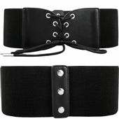 Pasek Damski Wiązany Elastyczny Czarny Szeroki Sukienki Sznurowany