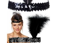 Opaska z piórem cekinowa elegancka vintage retro karnawał przebranie