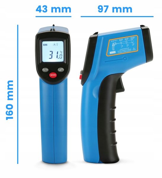 PIROMETR TERMOMETR LASEROWY BEZDOTYKOWY NA POCZERWIEŃ EMISYJNOŚĆ -50+400°C zdjęcie 3
