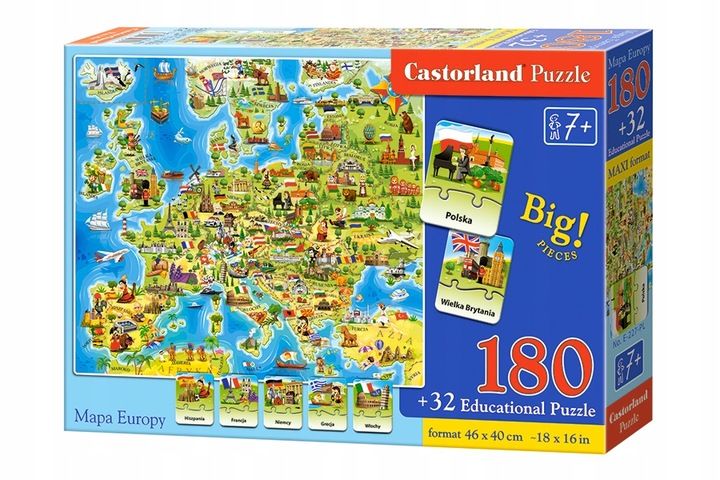 MAPA EUROPY Puzzle 180el. + QUIZ 32el. CASTORLAND zdjęcie 1