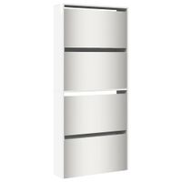 Szafka na buty z lustrem, 4-poziomy, biała, połysk, 63x17x134cm