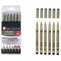 2 x Zestaw 6szt cienkopisów 4+2 GRATIS BrushPen SAKURA Pigma Micron CZARNY