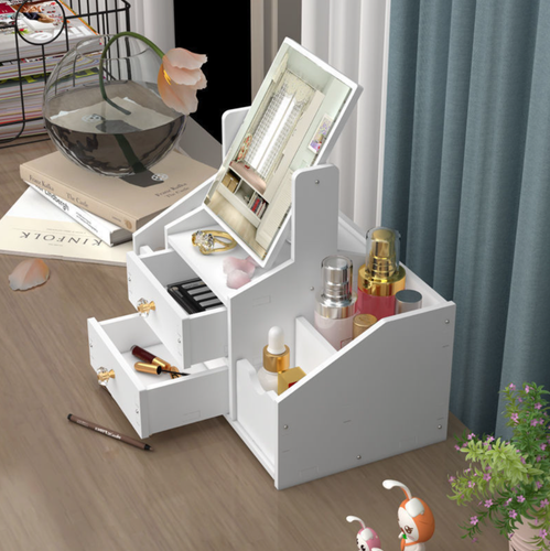 Toaletka Lara na kosmetyki biżuterię akcesoria, organizer z lustrem, biała na Arena.pl