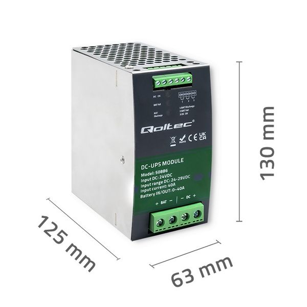 Qoltec Moduł UPS DC na szynę DIN 40A 24V zdjęcie 5
