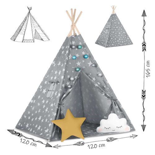 Namiot tipi dla dzieci ze światełkami Nukido - szary w gwiazdki na Arena.pl