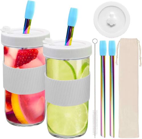 Kubek Szklanka Pojemnik Ze Słomką Szklany 730ml x2 na Arena.pl