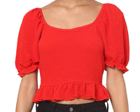 ONLY Solid Polyester Round bluzka damska czerwona r. XL