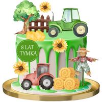 WYDRUK CUKROWY TRAKTOR CIĄGNIK CUKROWA DEKORACJA + TABLICZKA Z TEKSTEM