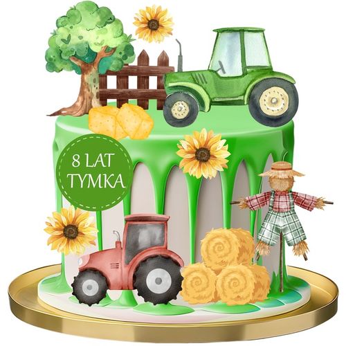 WYDRUK CUKROWY TRAKTOR CIĄGNIK CUKROWA DEKORACJA + TABLICZKA Z TEKSTEM na Arena.pl