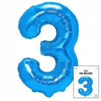 BALON FOLIOWY CYFRĄ CYFERKA 3 NIEBIESKA NA IMPREZE URODZINOWĄ 40cm