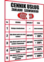 ŚMIESZNY ZABAWNY ŻARTOBLIWY CENNIK ZAKŁADU SZEWSKIEGO - prezent