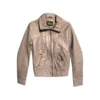 Damska Skórzana Kurtka Vintage Elegancka Szara Rozmiar M 100 Skóra