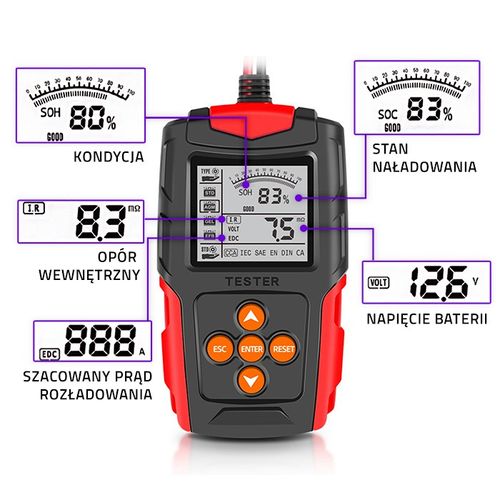 Qoltec Cyfrowy tester akumulatora z LCD 12V 24V 3Ah-200Ah na Arena.pl