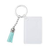 Akrylowy brelok do sublimacji - prostokąt z błękitnymi frędzlami