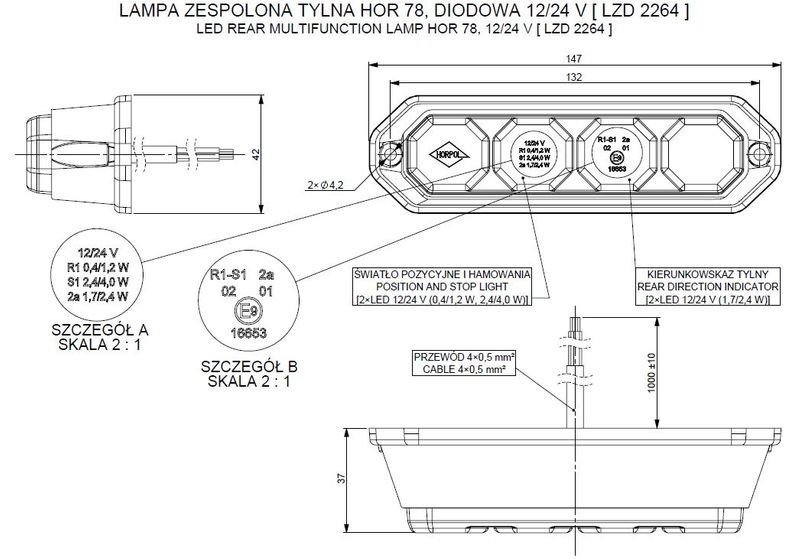 Lampa LED tylna 3 funkcje LZD2264 zdjęcie 4