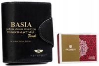 Portfel skórzany czarny damski prezent NA ROCZNICĘ DLA ŻONY z GRAWEREM