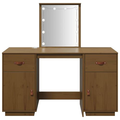 Toaletka z LED, miodowy brąz, lite drewno sosnowe na Arena.pl