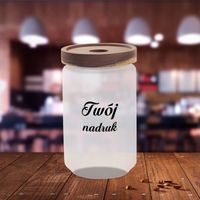 Pojemnik szklany 750 ml z drewnianą przykrywką z Twoim nadrukiem