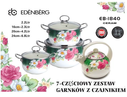 Garnki Emaliowane EDENBERG ROSE 7 ele [EB-1840-C] na Arena.pl