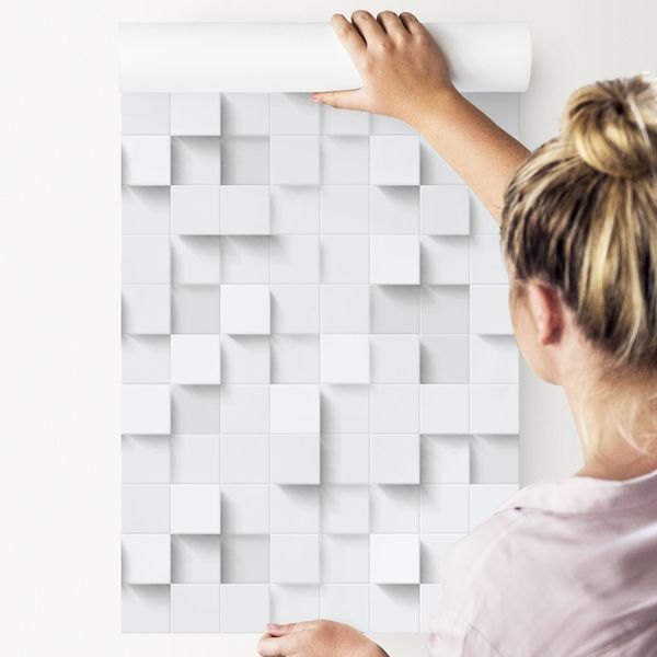 Tapeta Biała Nowoczesna Mozaika - Efekt 3D zdjęcie 4