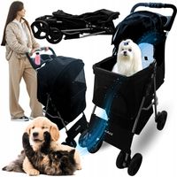 WÓZEK SPACEROWY DLA PSA KOTA Z PODUSZKĄ SKŁADANY TRANSPORTER 20 KG CZARNY