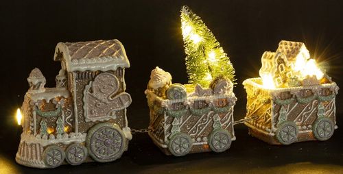 FIGURKA POCIĄG ŚWIĄTECZNY PIERNIKOWY LED WAGONY Z OŚWIETLENIEM 13x29,5x7 CM na Arena.pl
