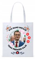 Mateusz Morawiecki Pis Torba Eco Biała Shopper Z Nadrukiem Ze Zdjęciem