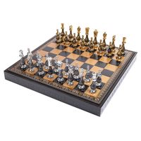 WŁOSKI ZESTAW MOSIĄDZ/DREWNO ZŁOTO/SREBRO 10CM + SZACHOWNICA ZŁOTO/CZARNA