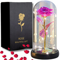 WIECZNA RÓŻA W SZKLE KOPULE ŚWIECĄCA LED RÓŻOWA