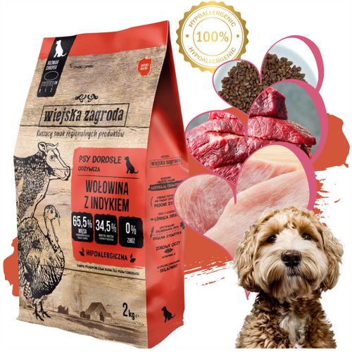 sucha karma dla psa wiejska zagroda wołowina indyk hipoalergiczna l 2kg na Arena.pl