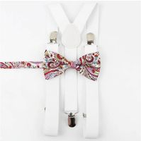 SZELKI męskie i MUCHA męska biała w kolorowy wzór