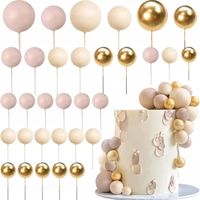 TOPPER KULE ECRU BEŻOWE COFFEE LATTE ZŁOTE KULKI NA PIKU TORT 745F